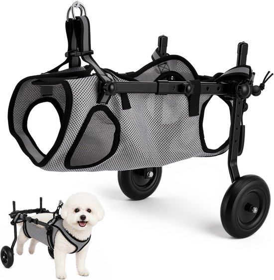 Hondenrolstoel voor kleine huisdieren, opvouwbare achterbeensteun met wielen, maat M, mobiliteitshulp voor verlamde achterpoten, herstelrol voor honden met beperkte mobiliteit