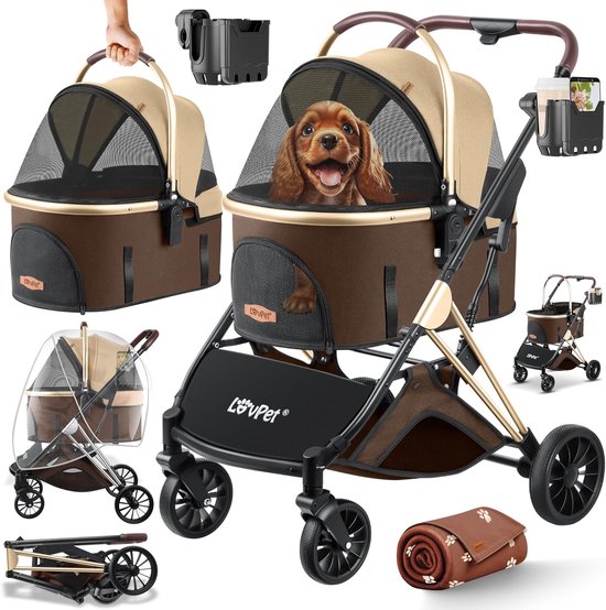 Hondenwagen 3-in-1 met Grote Wielen | Opvouwbare Hondenbuggy voor Kleine Honden en Katten van Merkloos