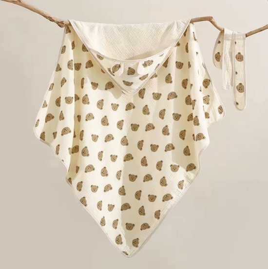 Honeybears hydrofiele badcape – Omslagdoek baby – Handdoek met capuchon - Beertjes van Honeybears