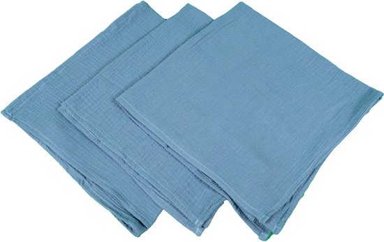 Honeybears hydrofiele doeken – 3 stuks - Inbakerdoek hydrofiel baby – Hydrofiele luierdoek - Blauw – 60 X 60 CM