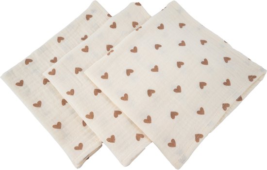 Honeybears hydrofiele doeken – 3 stuks - Inbakerdoek hydrofiel baby – Hydrofiele luierdoek - Hartjes – 60 X 60 CM