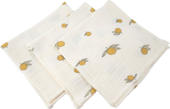 Honeybears hydrofiele doeken – 3 stuks - Inbakerdoek hydrofiel baby – Hydrofiele luierdoek – Hydrofiele doek - Wit met citroentjes – 40 X 38 CM