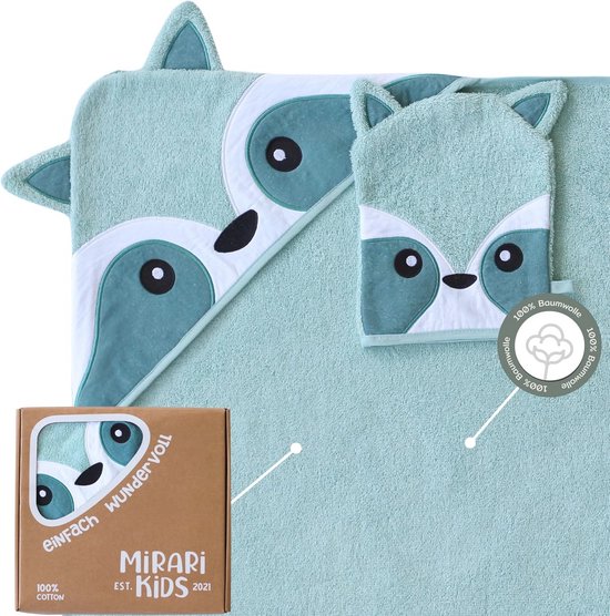 Hooded Baby Towel 100 x 100 cm with Washcloth - Organic Cotton, Soft Bath Towel for Newborns and Toddlers 0-6 Years