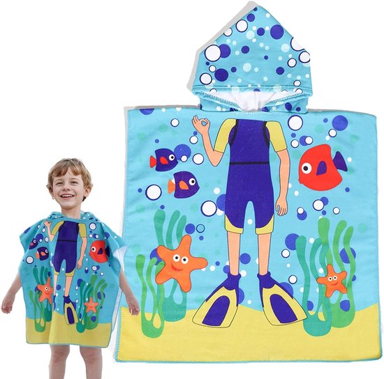 Hooded Badponcho voor Kinderen van 3-8 Jaar - Zacht en Absorberend Badhanddoek voor Zwemmen en Strandactiviteiten