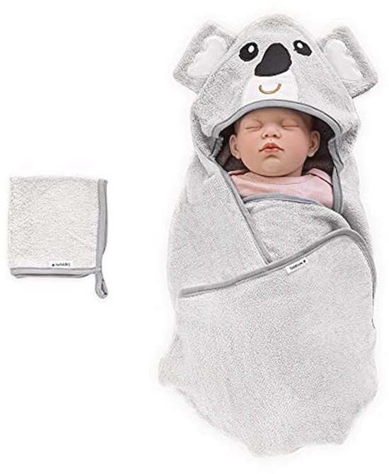 Hooded bath cape for baby set - Soft bamboo bath towel and washcloth - Oeko-Tex certified - Ideal for infants 0-12 months van Merkloos
