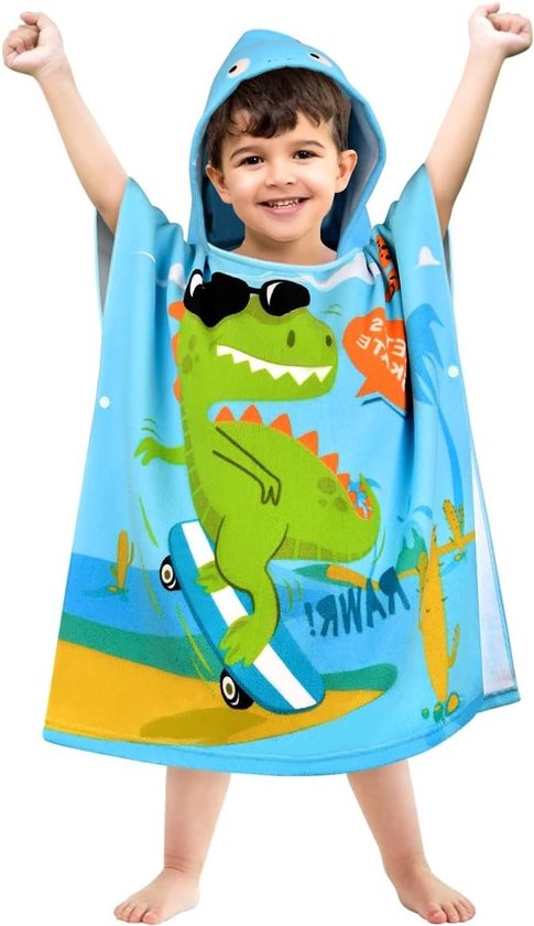 Hooded Handdoek voor Kinderen met Dinosaurusprint - Absorberende Poncho Badcape voor Meisjes en Jongens van 2-6 Jaar, Perfect voor Strand en Zwembad