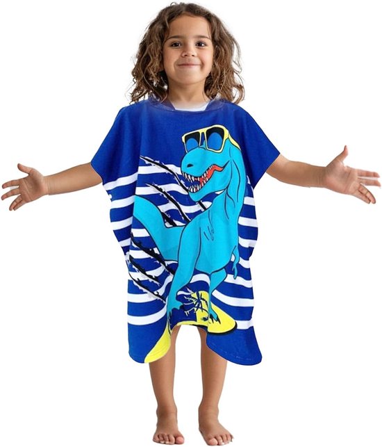 Hooded Poncho Handdoek voor Kinderen, Strandhanddoek, Microvezel, 90 x 60 cm, Geschikt voor 2-8 Jaar, Dinosaur Thema, Ideaal voor Zwemmen en Surfen
