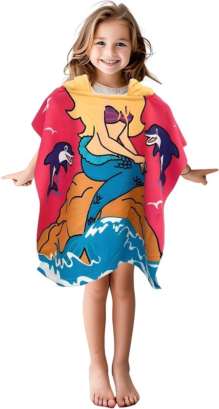 Hooded Poncho Handdoek voor Meisjes met Eenhoorn Design - Badhanddoek en Strandhanddoek van Microvezel 90 x 60 cm voor Kinderen van 2 tot 8 Jaar