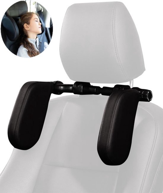 Hoofdsteun auto - Hoofdsteun kussen - Nekkussen - Neksteun wagen - Slapen in auto - Verstelbaar - Volwassen en Kinderen - Zwart - Zijhoofdsteun van Merkloos