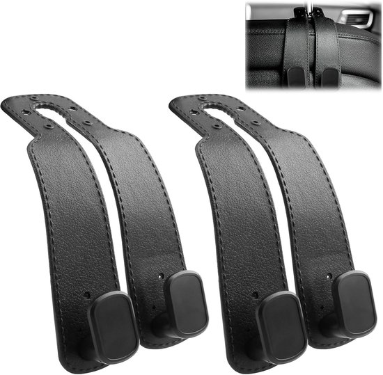 Hoofdsteun Haak - 2 Stuks Achterbank Dubbele Haken Set - Haken voor Autostoel Tas - Organizer - Telefoonhouder voor Auto - Zwart