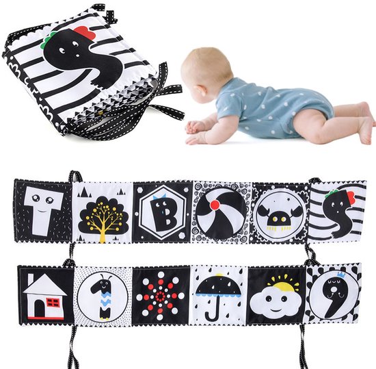 Hoog Contrast Zwart-Wit Stoffen Boek - Vroeg Lerend Babyspeelgoed Voor 0-6 Maanden - Zacht Sensorisch Speelgoed Educatieve Boeken (Stijl A) van Merkloos