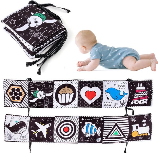 Hoog Contrast Zwart-Wit Stoffen Boek - Vroeg Lerend Babyspeelgoed Voor 0-6 Maanden - Zacht Sensorisch Speelgoed Educatieve Boeken (Stijl B) van Merkloos