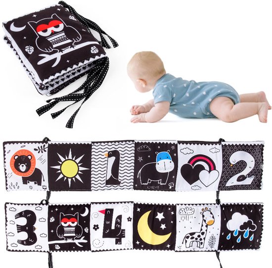 Hoog Contrast Zwart-Wit Stoffen Boek - Vroeg Lerend Babyspeelgoed Voor 0-6 Maanden - Zacht Sensorisch Speelgoed Educatieve Boeken (Stijl C) van Merkloos