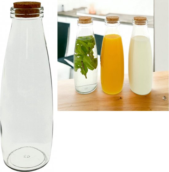Hoogwaardige Serveerfles van glas met kurk - 500 ml - 8 Stuks