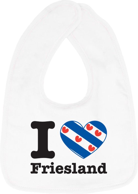 Hospitrix Baby Slabbetje met Tekst I Love Friesland" - 0-3 maanden - Wit - Cadeau voor Zwangerschap - Provincies Nederland - Friesland van Hospitrix