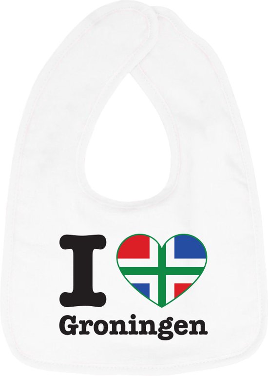 Hospitrix Baby Slabbetje met Tekst I Love Groningen" - 0-3 maanden - Wit - Cadeau voor Zwangerschap - Provincies Nederland - Groningen van Hospitrix