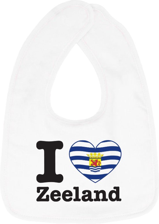 Hospitrix Baby Slabbetje met Tekst I Love Zeeland" - 0-3 maanden - Wit - Cadeau voor Zwangerschap - Provincies Nederland - Zeeland van Hospitrix