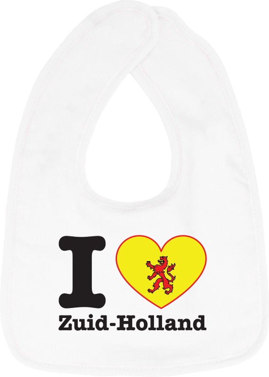Hospitrix Baby Slabbetje met Tekst I Love Zuid Holland" | 0-3 maanden | Wit | Cadeau voor Zwangerschap | Provincies Nederland | Zuid Holland van Hospitrix