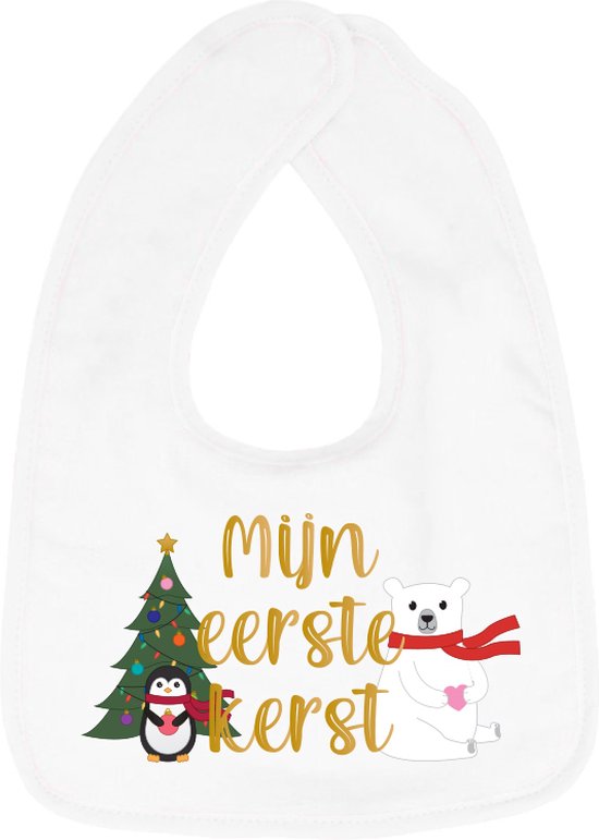 Hospitrix Slabbetje met Tekst "Mijn Eerste Kerst" Wit - Kerstcadeau - Cadeau Zwangerschap - Baby Kwijldoek - Kwijllap - Morslap - Bavette van Hospitrix