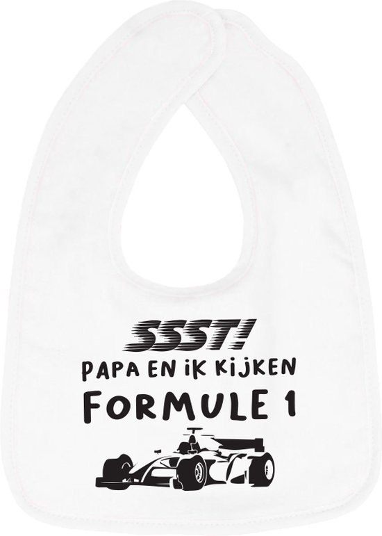 Hospitrix Slabbetje met Tekst "SSST! Papa en Ik kijken Formule 1" Wit - Kerstcadeau - Cadeau Zwangerschap - Baby Kwijldoek - Kwijllap - Morslap - Bavette | Cadeau voor Papa | Aanstaande Vader | Vaderdag van Hospitrix