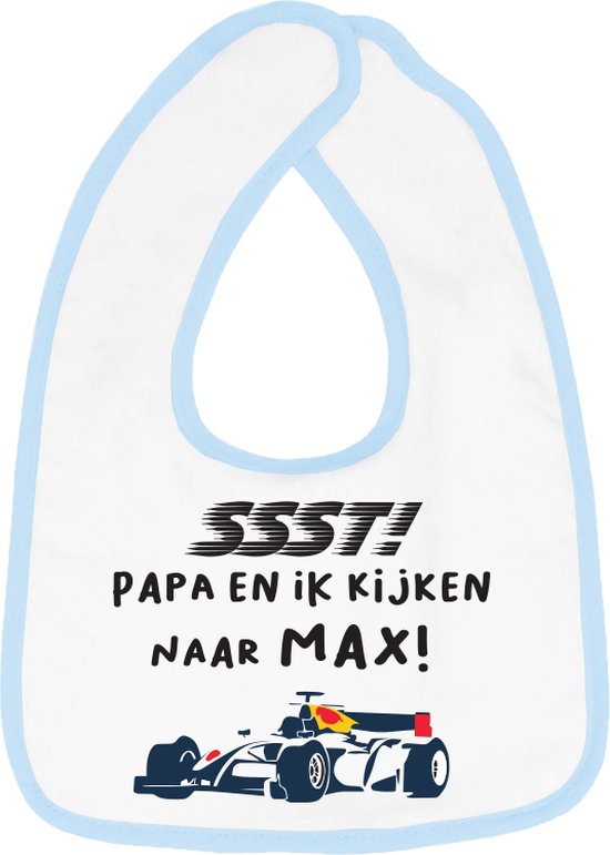 Hospitrix Slabbetje met Tekst "SSST! Papa en Ik kijken naar MAX" Blauw - Kerstcadeau - Cadeau Zwangerschap - Baby Kwijldoek - Kwijllap - Morslap - Bavette - Cadeau - Zwangerschap - Aankondiging van Hospitrix