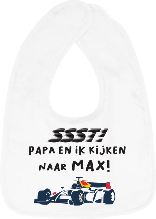 Hospitrix Slabbetje met Tekst "SSST! Papa en Ik kijken naar MAX" Wit - Kerstcadeau - Cadeau Zwangerschap - Baby Kwijldoek - Kwijllap - Morslap - Bavette - Cadeau - Zwangerschap - Aankondiging van Hospitrix