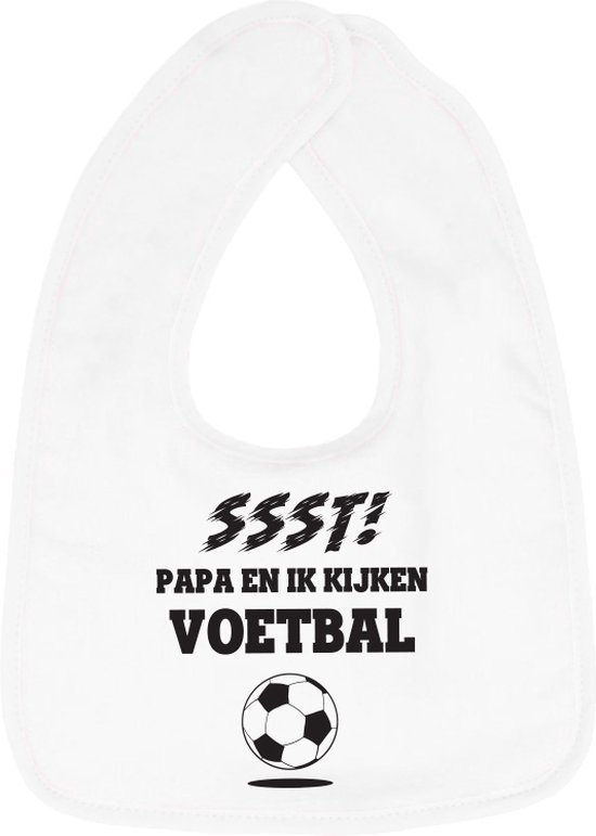 Hospitrix Slabbetje met Tekst "SSST! Papa en ik kijken Voetbal " Wit - Cadeau Zwangerschap - Baby Kwijldoek - Kwijllap - Morslap - Bavette | Cadeau voor Papa | Aanstaande Vader | Vaderdag | EK voetbal 2024 van Hospitrix