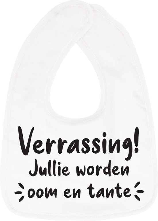 Hospitrix Slabbetje met tekst "Verrassing! Jullie worden oom en tante" Wit - Cadeau Zwangerschap - Baby Kwijldoek - Kwijllap - Morslap - Bavette - Bekendmaking - Aankondiging - Aanstaande Moeder - Moederdag van Hospitrix