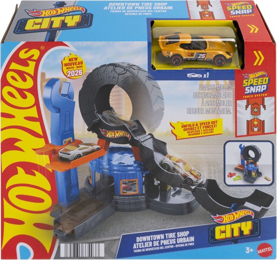 Hot Wheels City Centrum Bandenwerkplaats - Speelset en speelgoedauto - Geschikt voor het snel-klik-baansysteem van Hot Wheels
