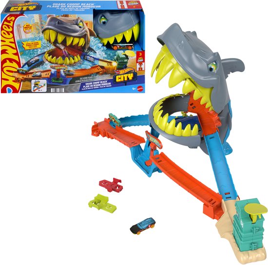 Hot Wheels City Haaienstrand speelset en metalen speelgoedauto van Hot Wheels