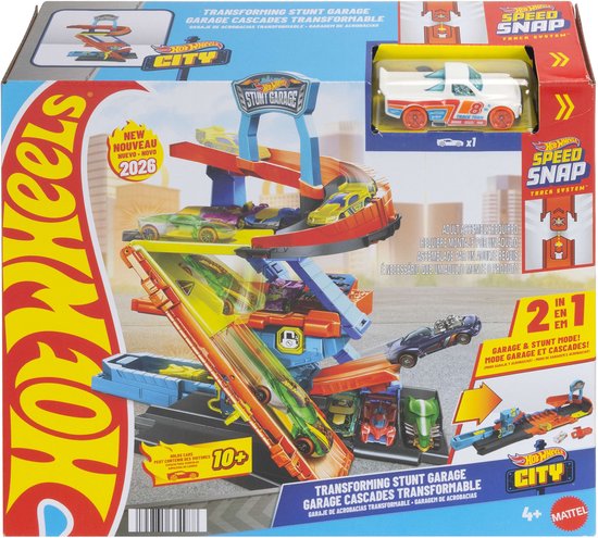 Hot Wheels City Transformerende Stuntgarage speelset en metalen speelauto van Merkloos
