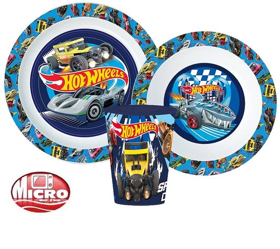 Hot Wheels Kinderserviesset – 3-delig – Bord, Kom en Beker – BPA-vrij – Voor Peuters en Kleuters van Merkloos
