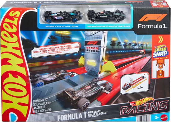 Hot Wheels Racing Formula 1 Startplaats Baanset en 2 metalen F1 auto's van Hot Wheels