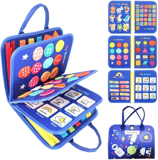 HOUBIE® Busy Board Book Montessori Speelgoed - Sensorisch activiteitenboek voor in de auto onderweg Sinterklaas cadeautjes meisjes jongens Doeboek educatief activiteitenboek sensory interactief speelboek activity peuter kleuter 1 jaar 2 jaar 3 jaar van Merkloos