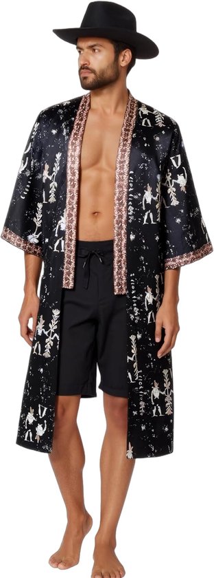 Houndstooth Kimono heren badjas - lange zijden slaapjas mannen nachtkleding satijn ochtendjas robe mode badjas