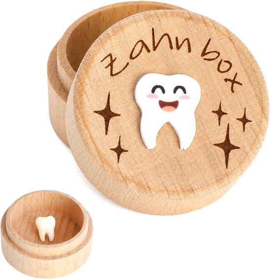Hout, Tandendoosje voor Melktanden Jongen Meisje, Tandenfee Doosje 5CM met Smiley Design, Melktanden Bewaren Baby Herinnering Geboortecadeau