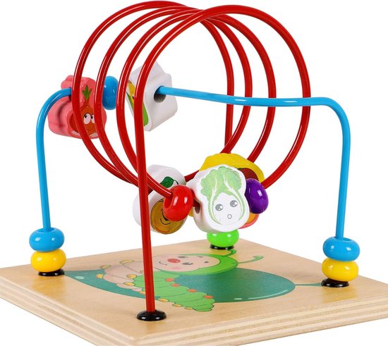 Houten Activiteitentafel voor Kinderen -Educatieve Houten Activiteiten Roller Coaster Tafel met Kleurrijke Kralen en Draden van PlayWood