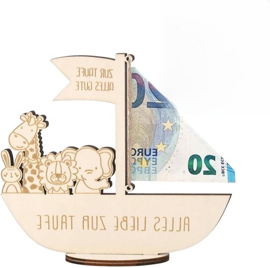 Houten ark als geldgeschenk voor doop - origineel doopcadeau voor jongens en meisjes, unieke christening geschenken, cadeau voor peetkinderen