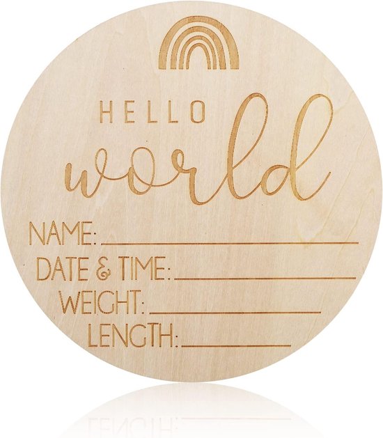 Houten Baby Aankondiging Teken, Ronde Houten Pasgeboren Welkom Teken Hallo Wereld Nieuwe Baby Teken voor Foto Prop Baby Douche Kinderkamer van Merkloos