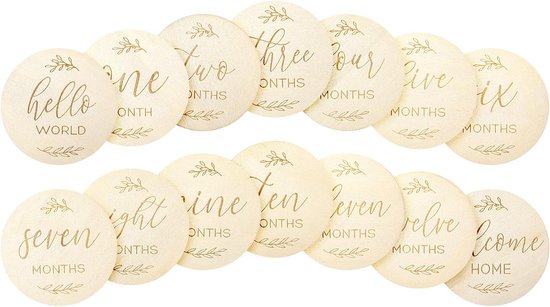 Houten Baby Mijlpaal Kaarten Set voor 0-12 Maanden - Dubbelzijdige Maand Borden