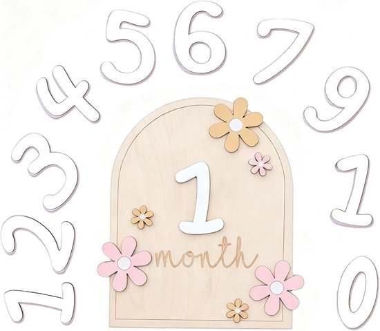 Houten Baby Mijlpaal Schijfjes Voor 0-12 Maanden Met Lijmpunten En Bloem Design Dubbelzijdige Maandelijkse Marker Kaarten Voor Fotoshoot Props En Babyshower Cadeau van Merkloos
