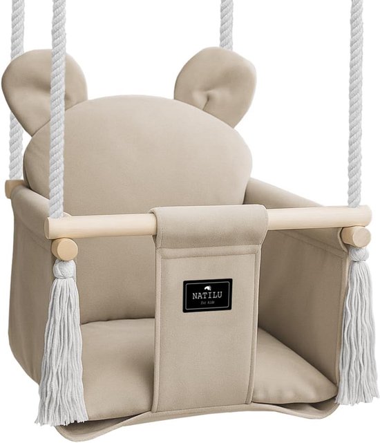Houten Babyschommel Beige voor Binnen en Buiten - Veilige Europese Kwaliteit van Merkloos