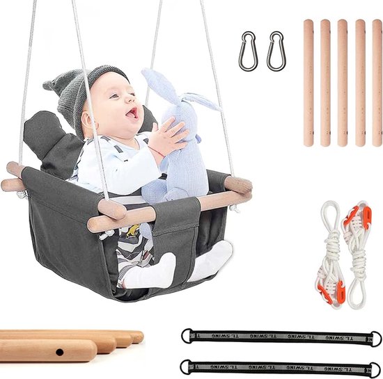 Houten babyschommel, houten schommel voor baby's, schommelzitje, kinderschommel, indoor, babyschommel, kinderschommel, hout, schommel voor kinderen, tuin, binnen en buiten van Relaxdays