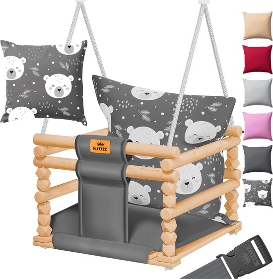 Houten babyschommel voor binnen en buiten - Verstelbaar schommelzitje voor baby en peuter (6 maanden tot 3 jaar)