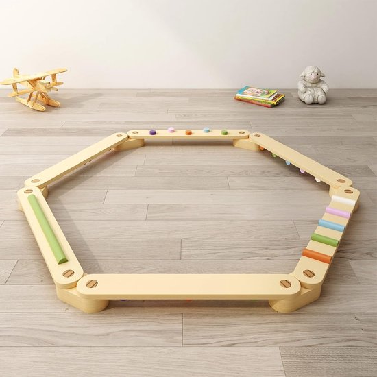 Houten Balansbalk voor Kinderen - Kleurrijke Stapelstenen en Obstakels - Montessori Speelgoed - Balans Training en Motorische Ontwikkeling van Houten