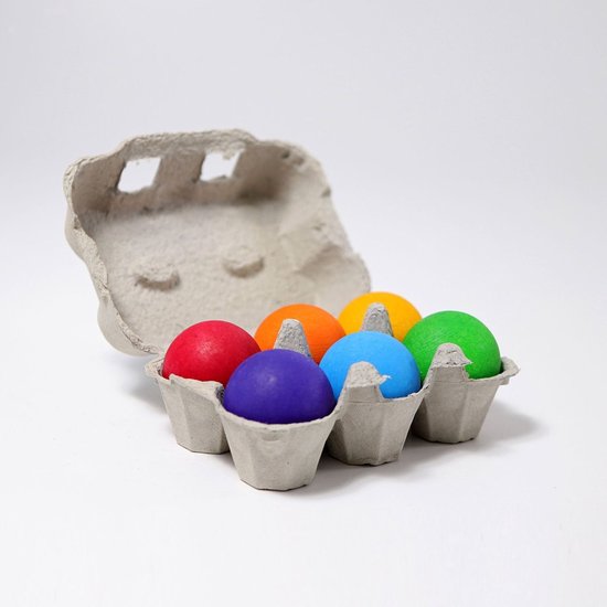 Houten ballen in doosje - Regenboogkleuren - 6 stuks - Open einde speelgoed - Educatief montessori speelgoed van FunWoods