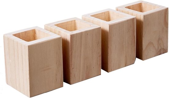 Houten Bedverhogers Set 4 Stuks voor Meubels en Tafels - Verstelbare Hoogte van Merkloos