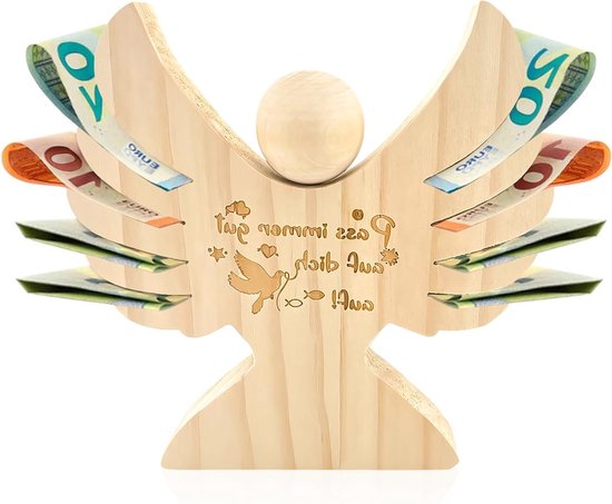 Houten Beschermengel met Gravure voor Doop, Persoonlijk Cadeau voor Communie, Uniek Geschenk voor Jongens en Meisjes
