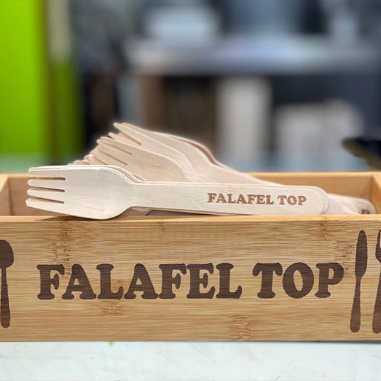 Houten bestek - 100 stuck - Personaliseer bestek met lasergravure - print vork , logo's en restaurantnamen op houten vorken, messen en lepels - hout - houten servies -bestek set-besteksets- biologisch - afbreekbaar - bio - wooden cutlery - Horeca van Houten