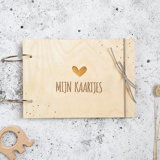 Houten bewaarbundel A5 - Mijn kaartjes - Kaarten bewaarbundel - Hartje van Merkloos